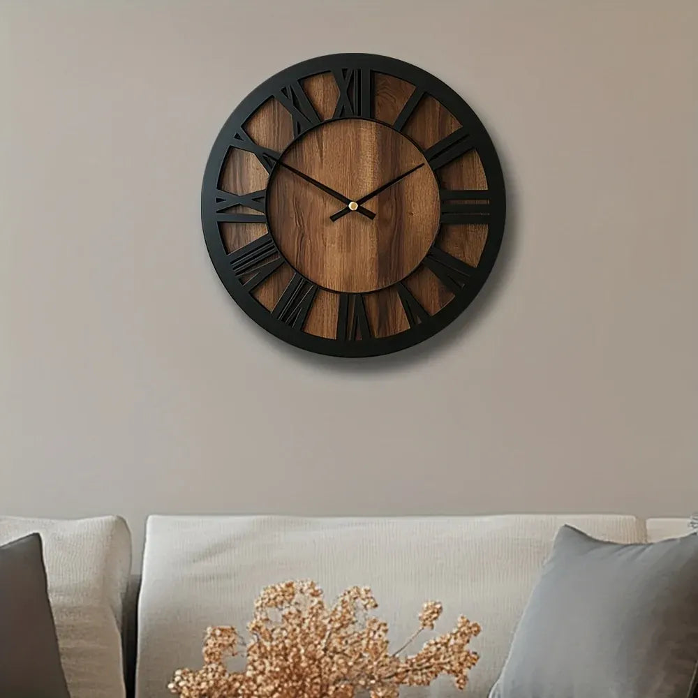 Rustic Roman Numeral Wall Clock in Wooden Vintage Finish