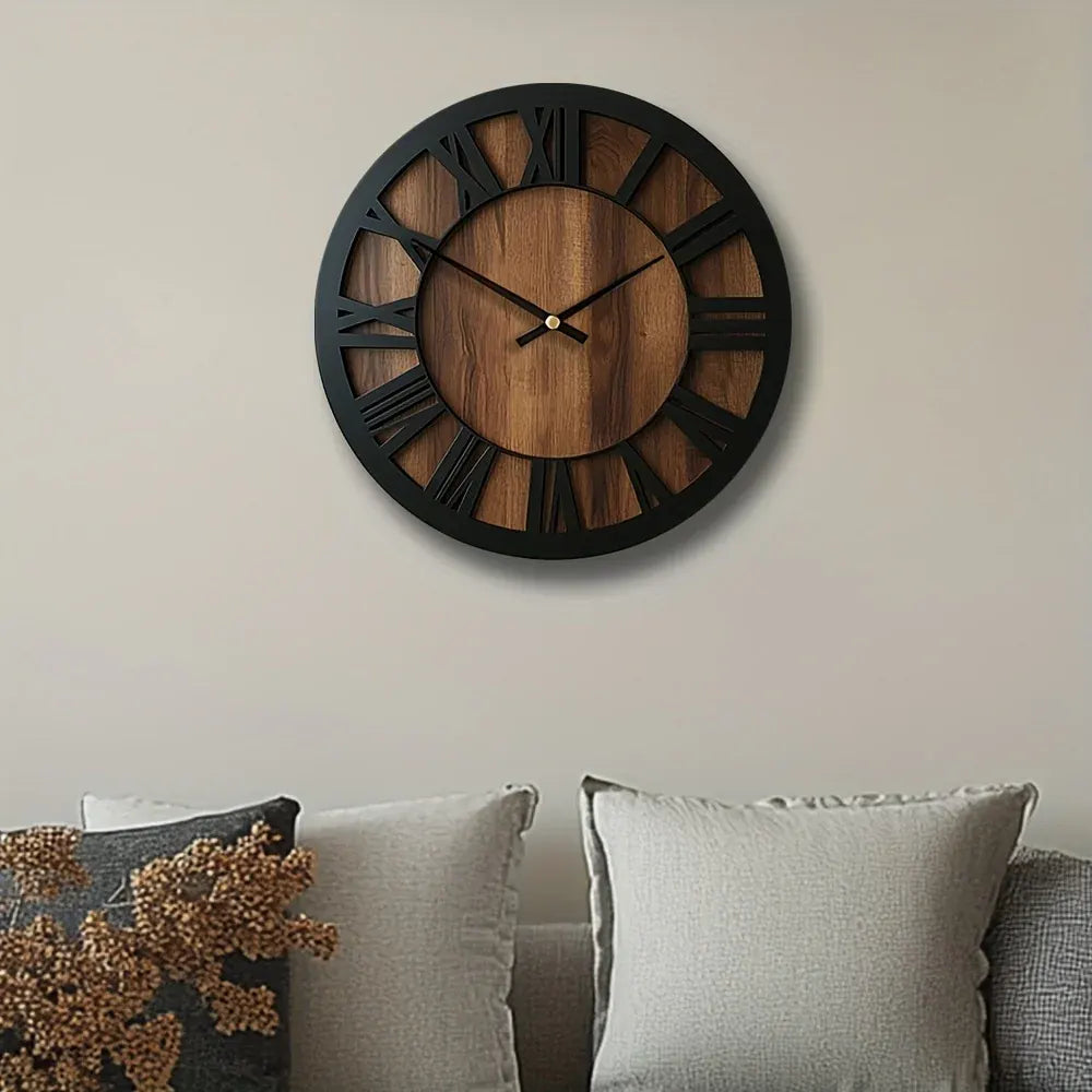 Rustic Roman Numeral Wall Clock in Wooden Vintage Finish
