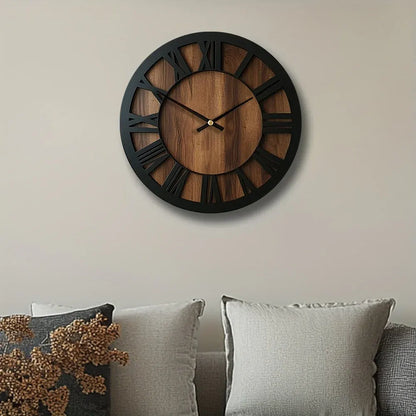 Rustic Roman Numeral Wall Clock in Wooden Vintage Finish