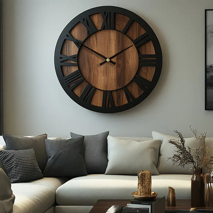 Rustic Roman Numeral Wall Clock in Wooden Vintage Finish