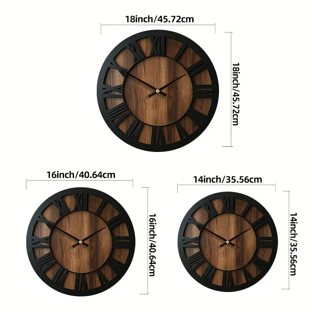 Rustic Roman Numeral Wall Clock in Wooden Vintage Finish