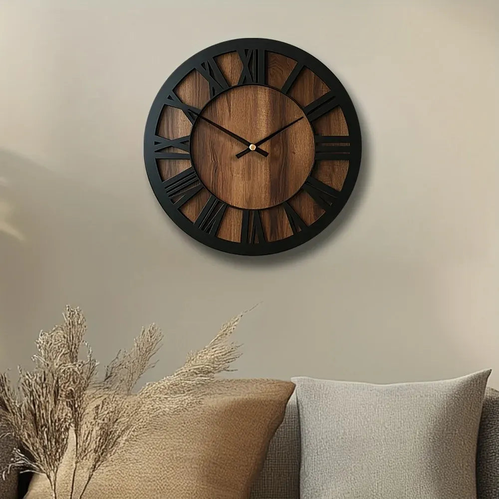 Rustic Roman Numeral Wall Clock in Wooden Vintage Finish
