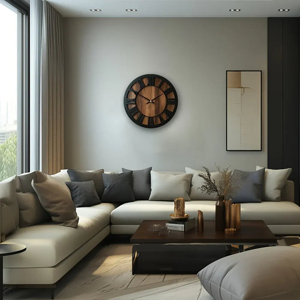 Rustic Roman Numeral Wall Clock in Wooden Vintage Finish