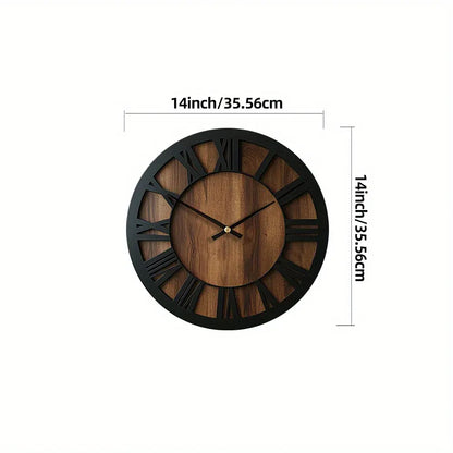 Rustic Roman Numeral Wall Clock in Wooden Vintage Finish