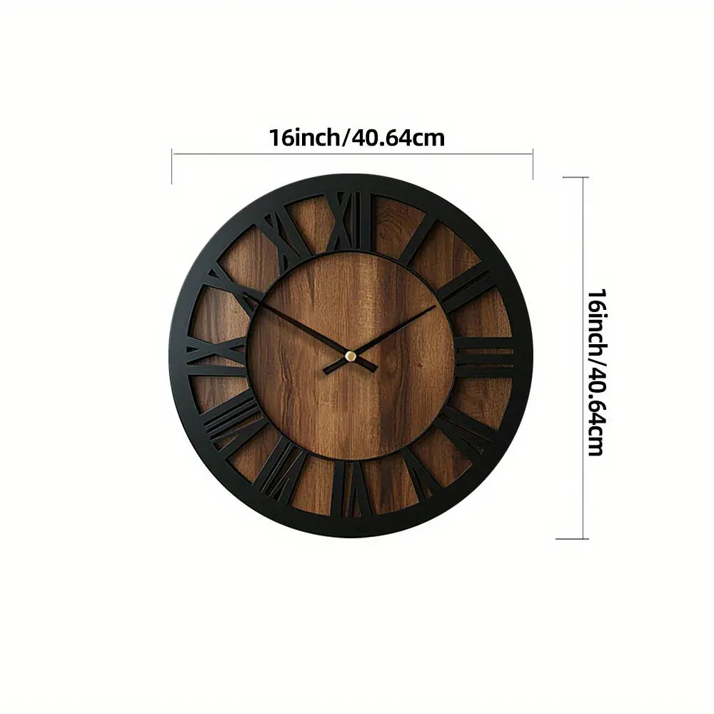 Rustic Roman Numeral Wall Clock in Wooden Vintage Finish