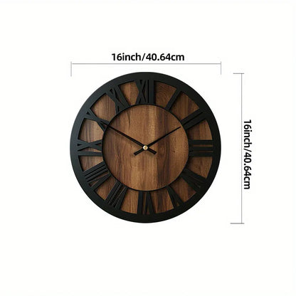 Rustic Roman Numeral Wall Clock in Wooden Vintage Finish