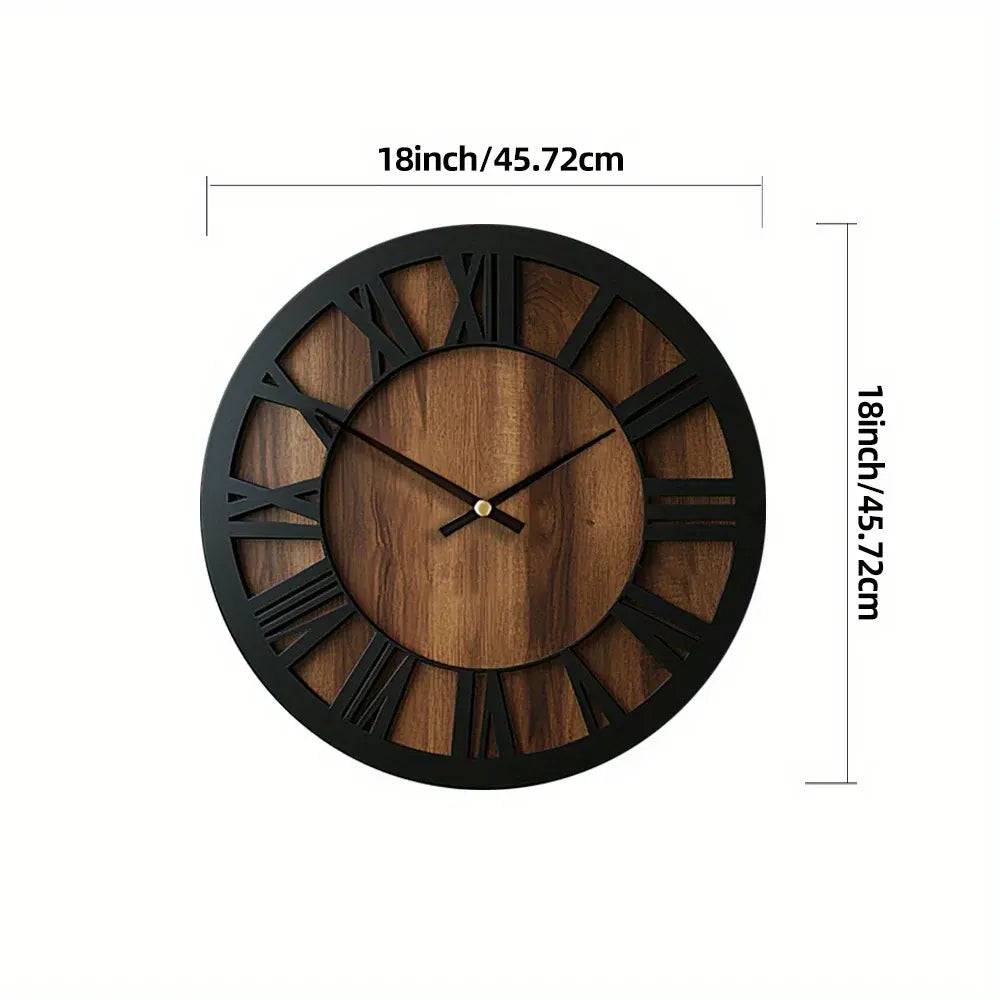 Rustic Roman Numeral Wall Clock in Wooden Vintage Finish