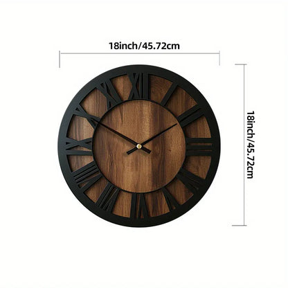 Rustic Roman Numeral Wall Clock in Wooden Vintage Finish