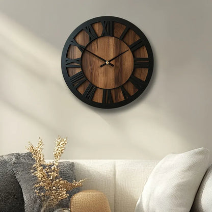 Rustic Roman Numeral Wall Clock in Wooden Vintage Finish