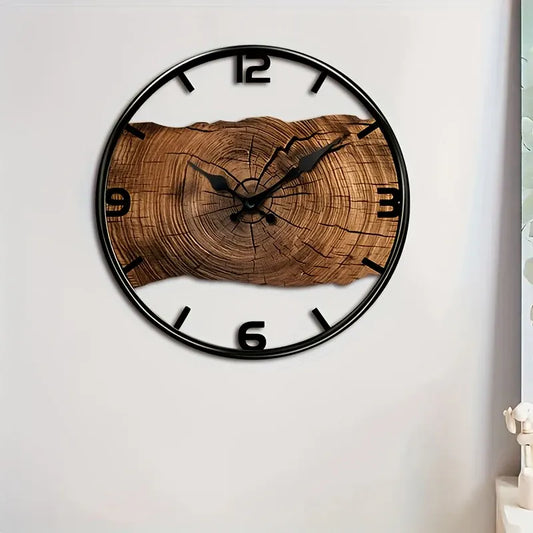 Rustic Wood-Grain Wall Clock with Natural Log Design