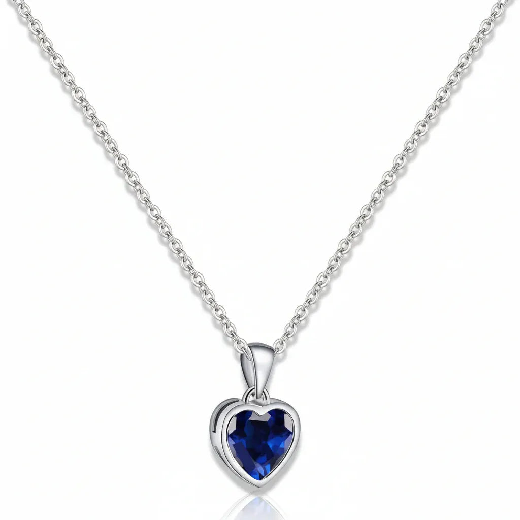 Sapphire Birthstone Heart Pendant Silver Necklace