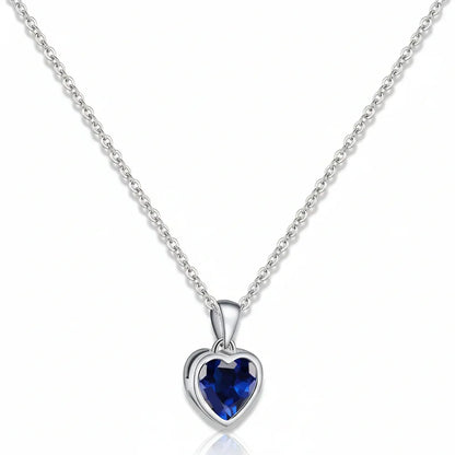 Sapphire Birthstone Heart Pendant Silver Necklace