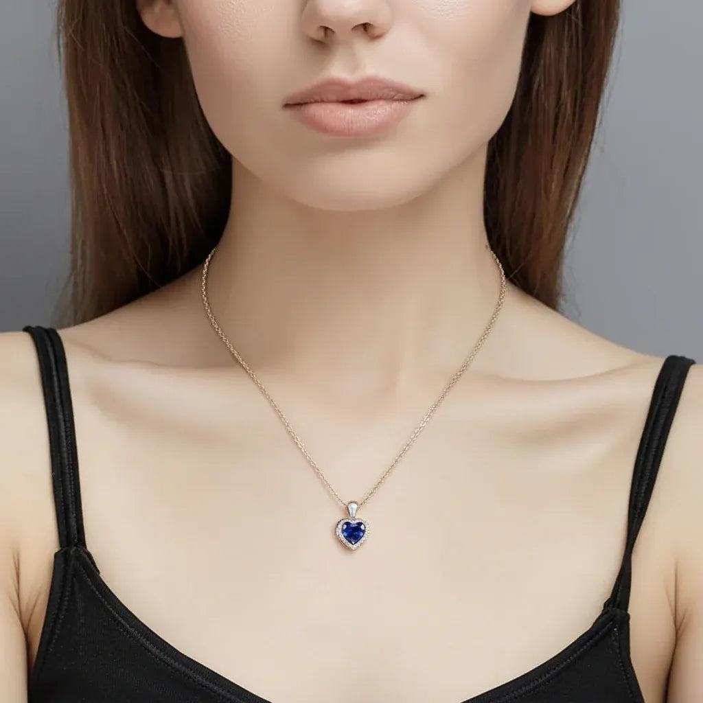 Sapphire Birthstone Heart Pendant Silver Necklace