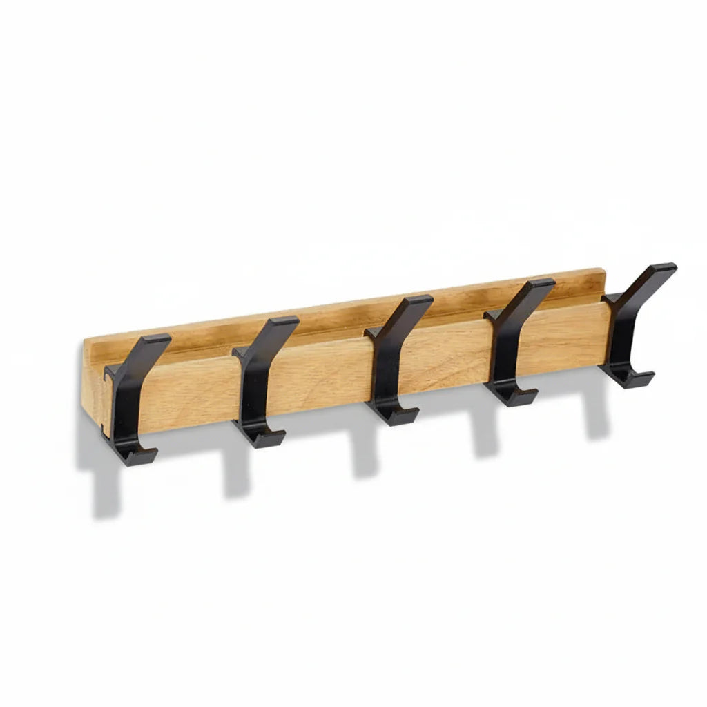Scandinavian Wooden Wall-Mounted Coat Hook Rack for Entryway Storage