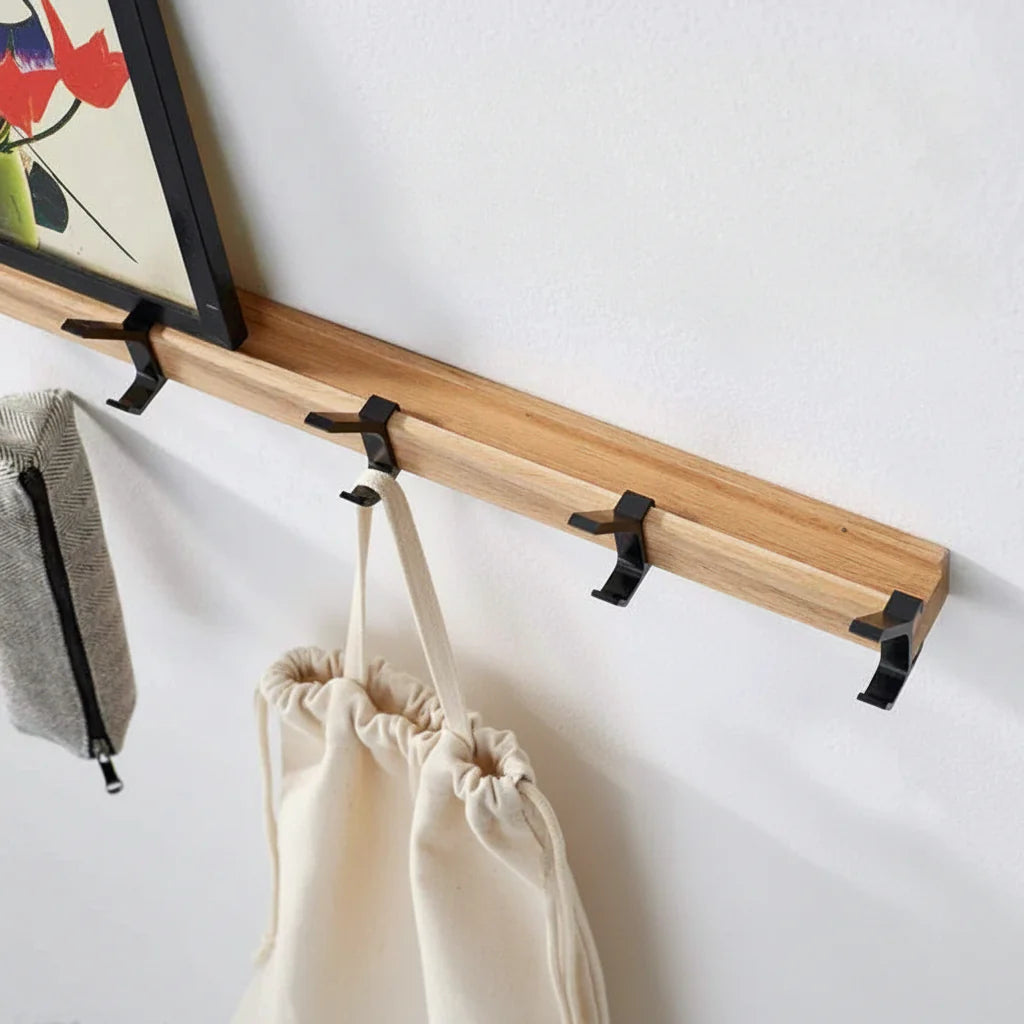 Scandinavian Wooden Wall-Mounted Coat Hook Rack for Entryway Storage