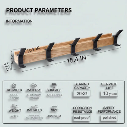 Scandinavian Wooden Wall-Mounted Coat Hook Rack for Entryway Storage