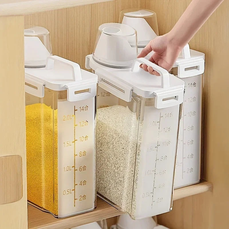 Sealed Rice, Cereal & Flour Storage Bin with Measuring Cup - 2.5L Airtight Dispenser