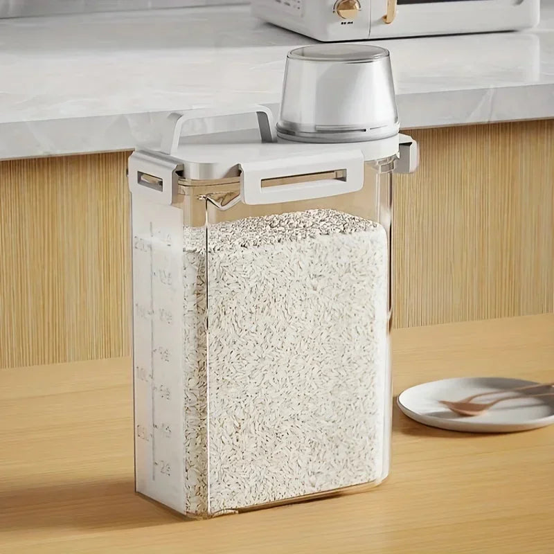 Sealed Rice, Cereal & Flour Storage Bin with Measuring Cup - 2.5L Airtight Dispenser
