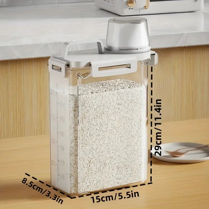 Sealed Rice, Cereal & Flour Storage Bin with Measuring Cup - 2.5L Airtight Dispenser