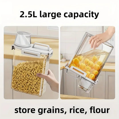 Sealed Rice, Cereal & Flour Storage Bin with Measuring Cup - 2.5L Airtight Dispenser