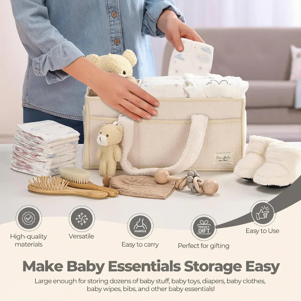 Sherpa Plush Nursery Storage Basket for Baby Diapers & Essentials