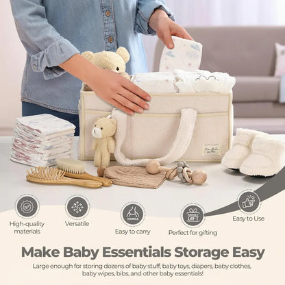 Sherpa Plush Nursery Storage Basket for Baby Diapers & Essentials