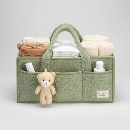 Sherpa Plush Nursery Storage Basket for Baby Diapers & Essentials