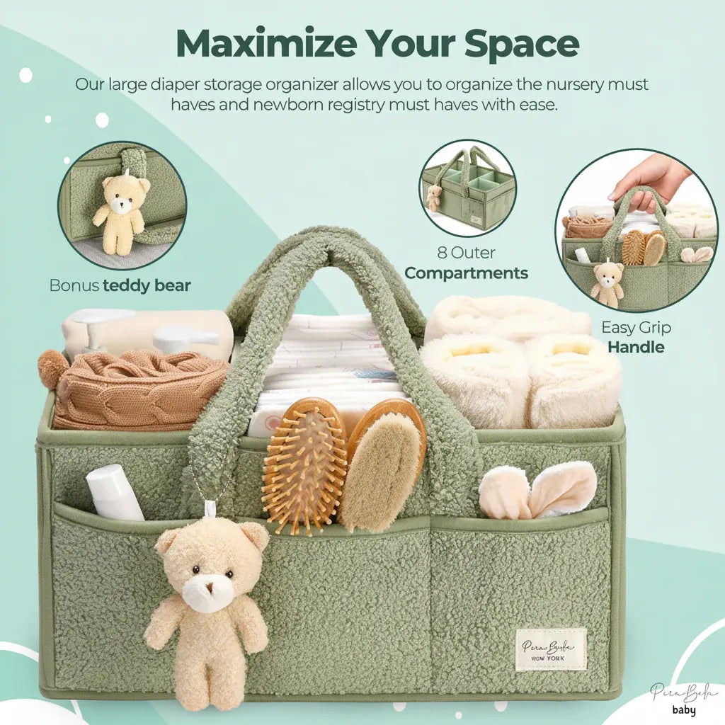 Sherpa Plush Nursery Storage Basket for Baby Diapers & Essentials