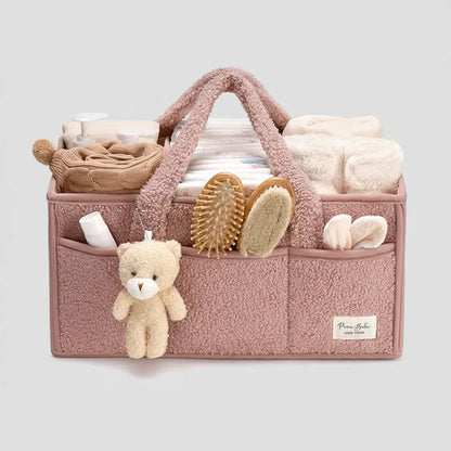 Sherpa Plush Nursery Storage Basket for Baby Diapers & Essentials