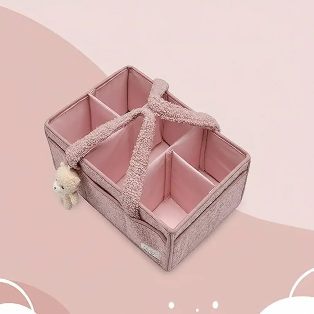 Sherpa Plush Nursery Storage Basket for Baby Diapers & Essentials