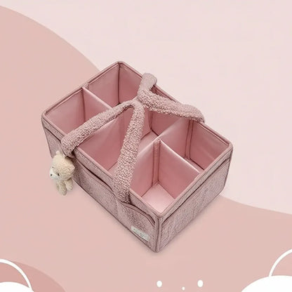 Sherpa Plush Nursery Storage Basket for Baby Diapers & Essentials