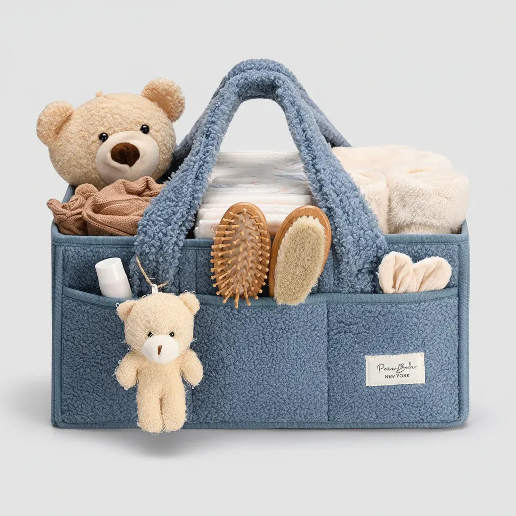 Sherpa Plush Nursery Storage Basket for Baby Diapers & Essentials