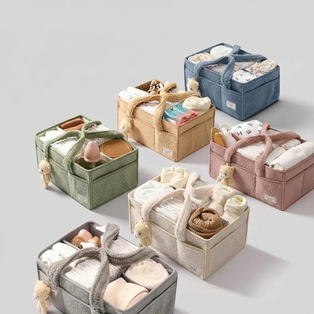 Sherpa Plush Nursery Storage Basket for Baby Diapers & Essentials
