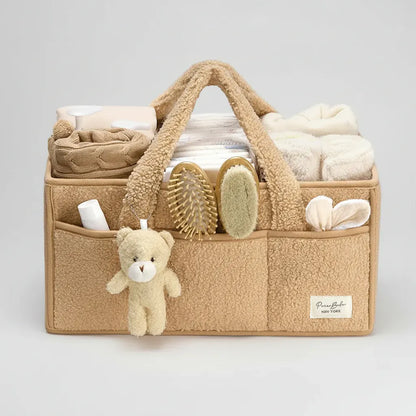 Sherpa Plush Nursery Storage Basket for Baby Diapers & Essentials
