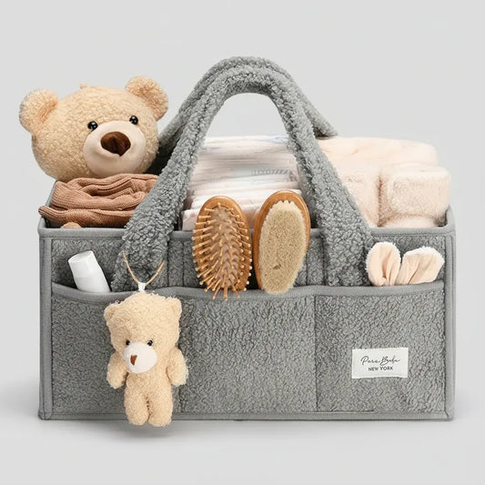 Sherpa Plush Nursery Storage Basket for Baby Diapers & Essentials