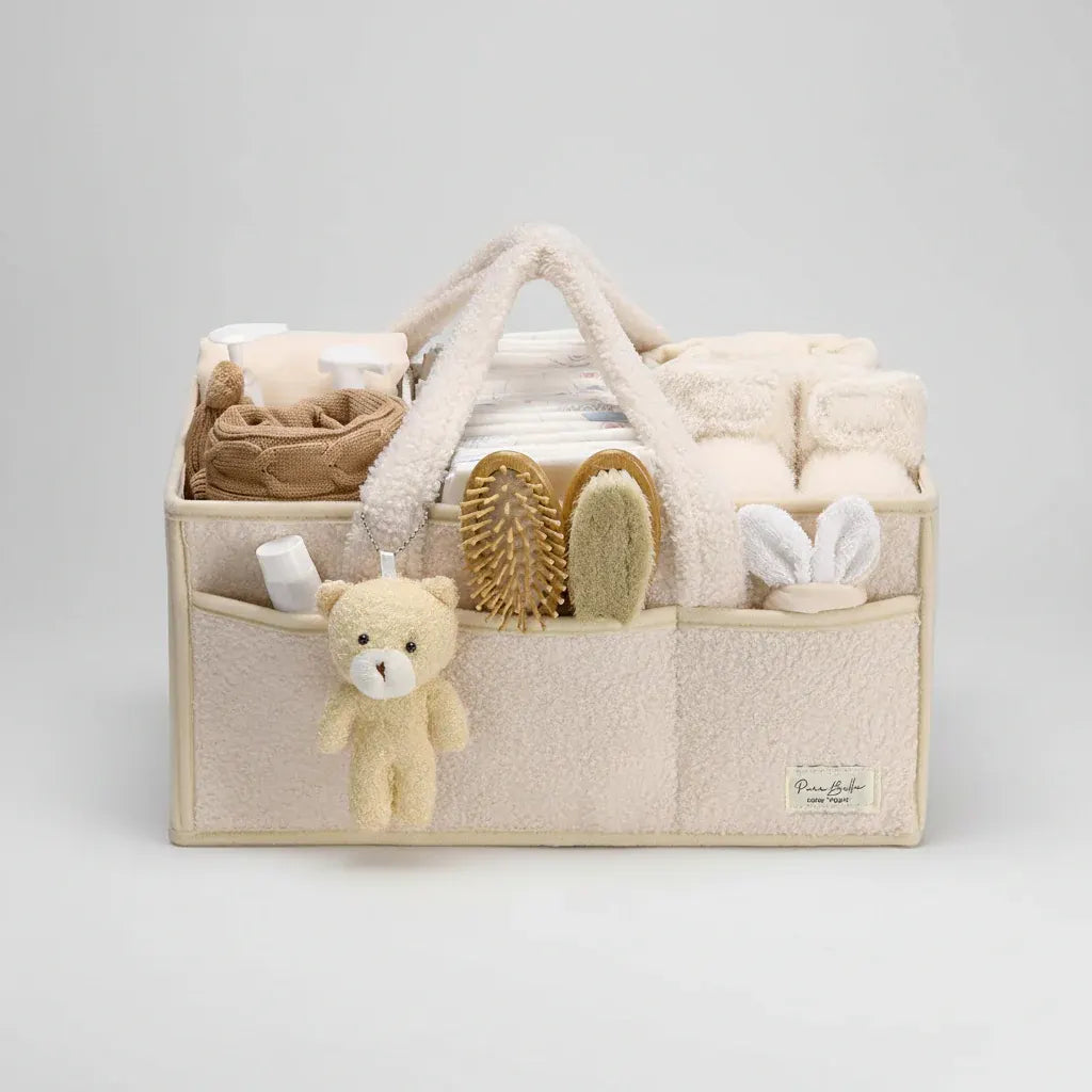 Sherpa Plush Nursery Storage Basket for Baby Diapers & Essentials