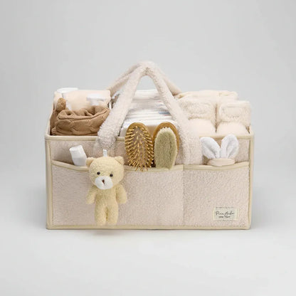 Sherpa Plush Nursery Storage Basket for Baby Diapers & Essentials