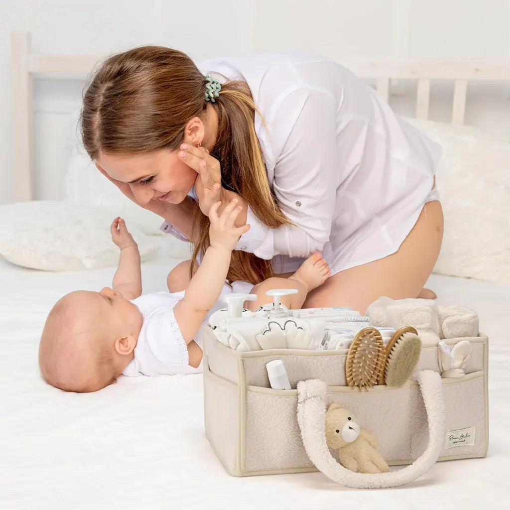 Sherpa Plush Nursery Storage Basket for Baby Diapers & Essentials