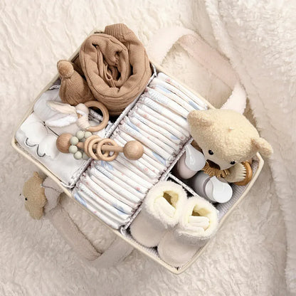 Sherpa Plush Nursery Storage Basket for Baby Diapers & Essentials