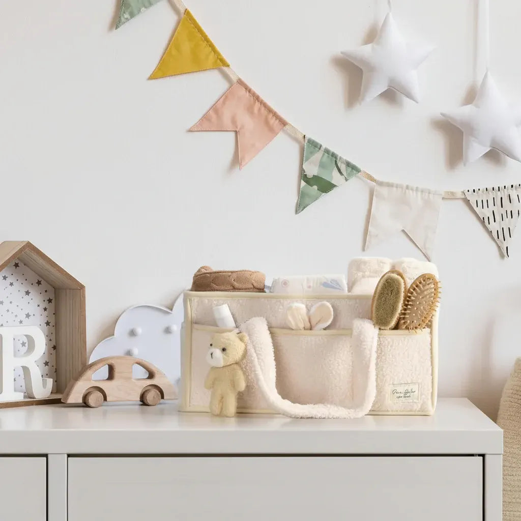 Sherpa Plush Nursery Storage Basket for Baby Diapers & Essentials