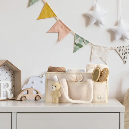 Sherpa Plush Nursery Storage Basket for Baby Diapers & Essentials