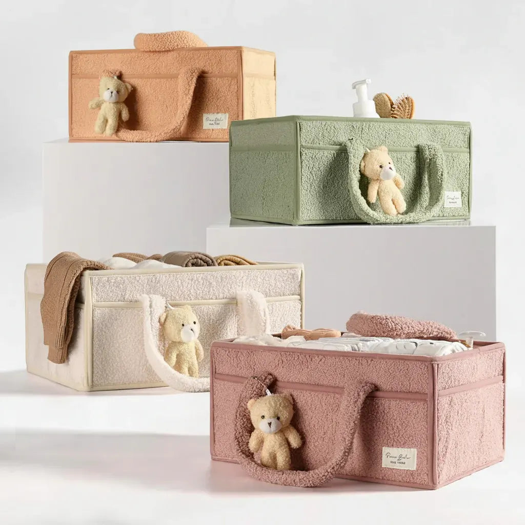 Sherpa Plush Nursery Storage Basket for Baby Diapers & Essentials