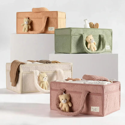 Sherpa Plush Nursery Storage Basket for Baby Diapers & Essentials