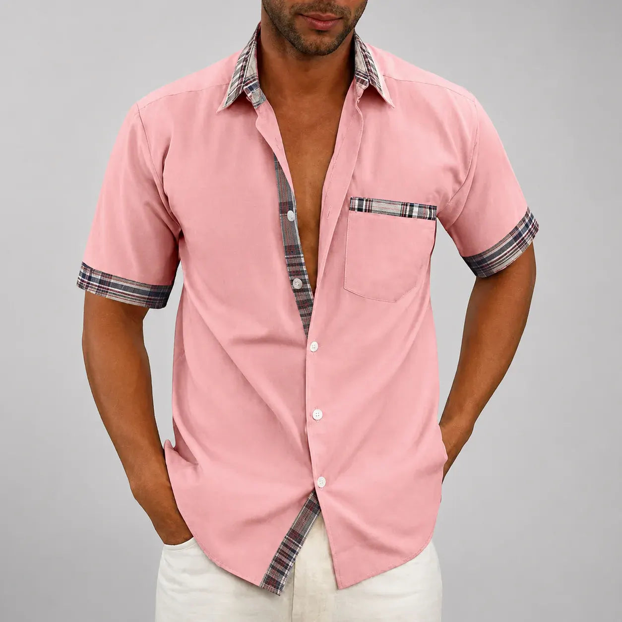 Short Sleeve Button-Front Casual Summer Shirt for Men