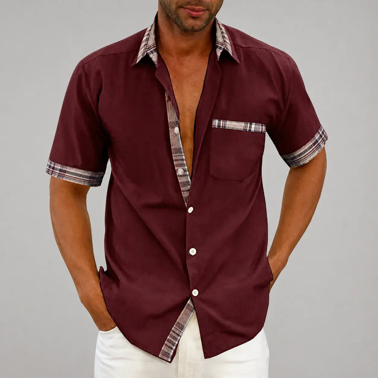 Short Sleeve Button-Front Casual Summer Shirt for Men