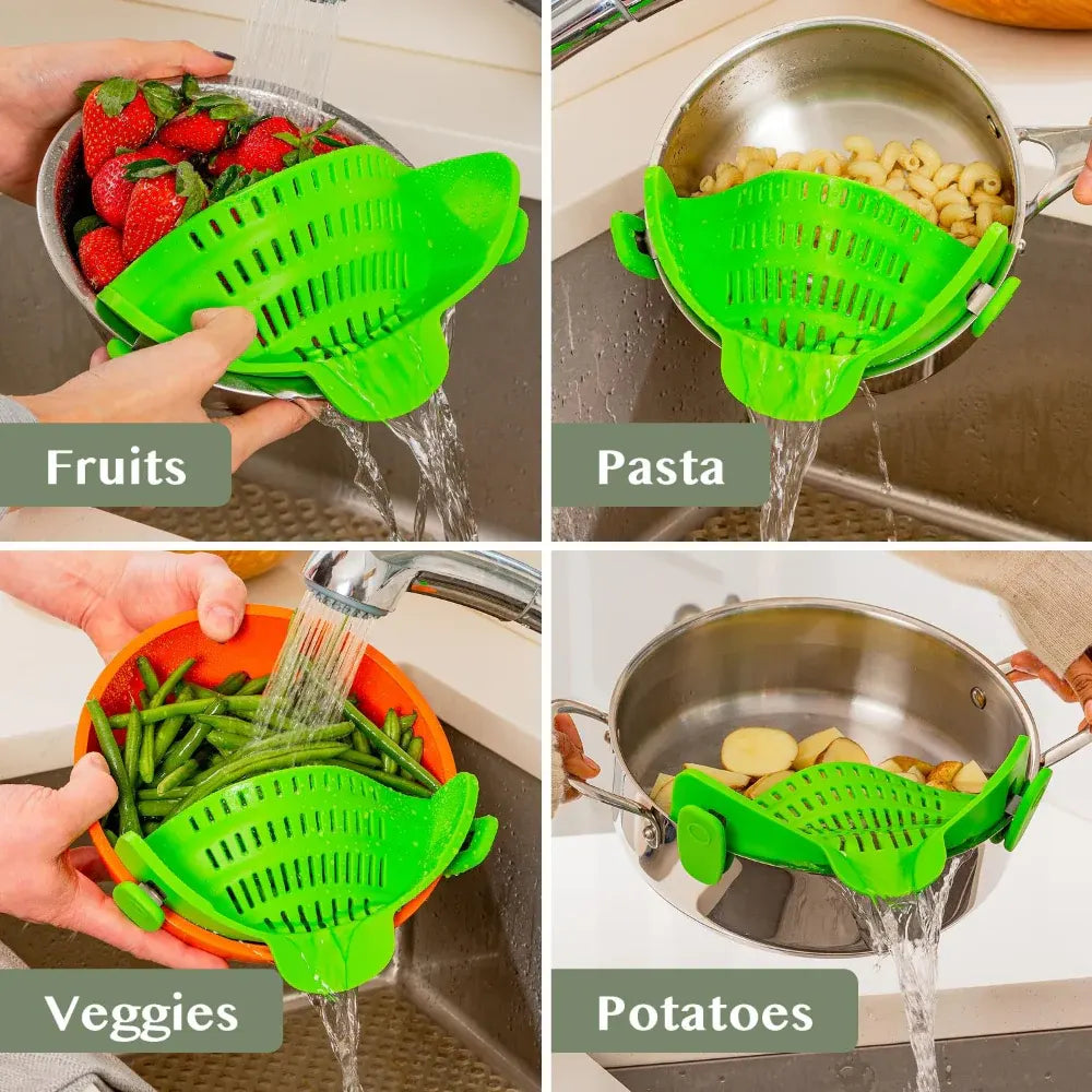 Silicone Clip-On Pot Strainer for Pasta and Colander Draining