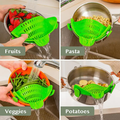 Silicone Clip-On Pot Strainer for Pasta and Colander Draining