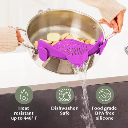 Silicone Clip-On Pot Strainer for Pasta and Colander Draining