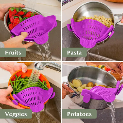Silicone Clip-On Pot Strainer for Pasta and Colander Draining