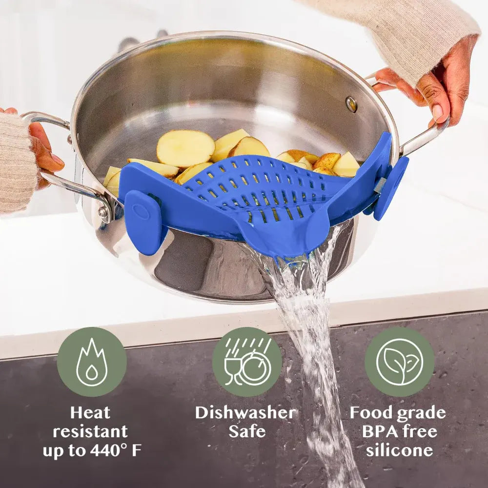 Silicone Clip-On Pot Strainer for Pasta and Colander Draining